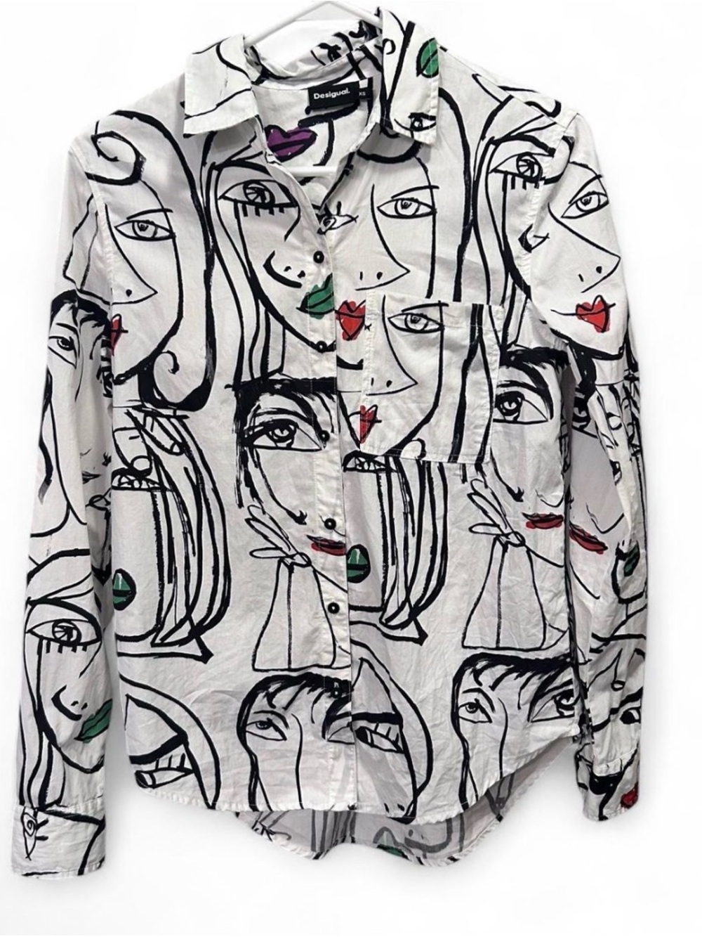 Desigual White Button-Down Shirt with Face Print